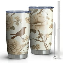 20 Oz Pioneer Flower and Bird Coffee Tumbler Double Wall Insulated Stainless Steel Water Bottle | Metal Reusable Thermoses Flask with Cup Cap | Leak & Sweat Proof with Anti-Dust Lid