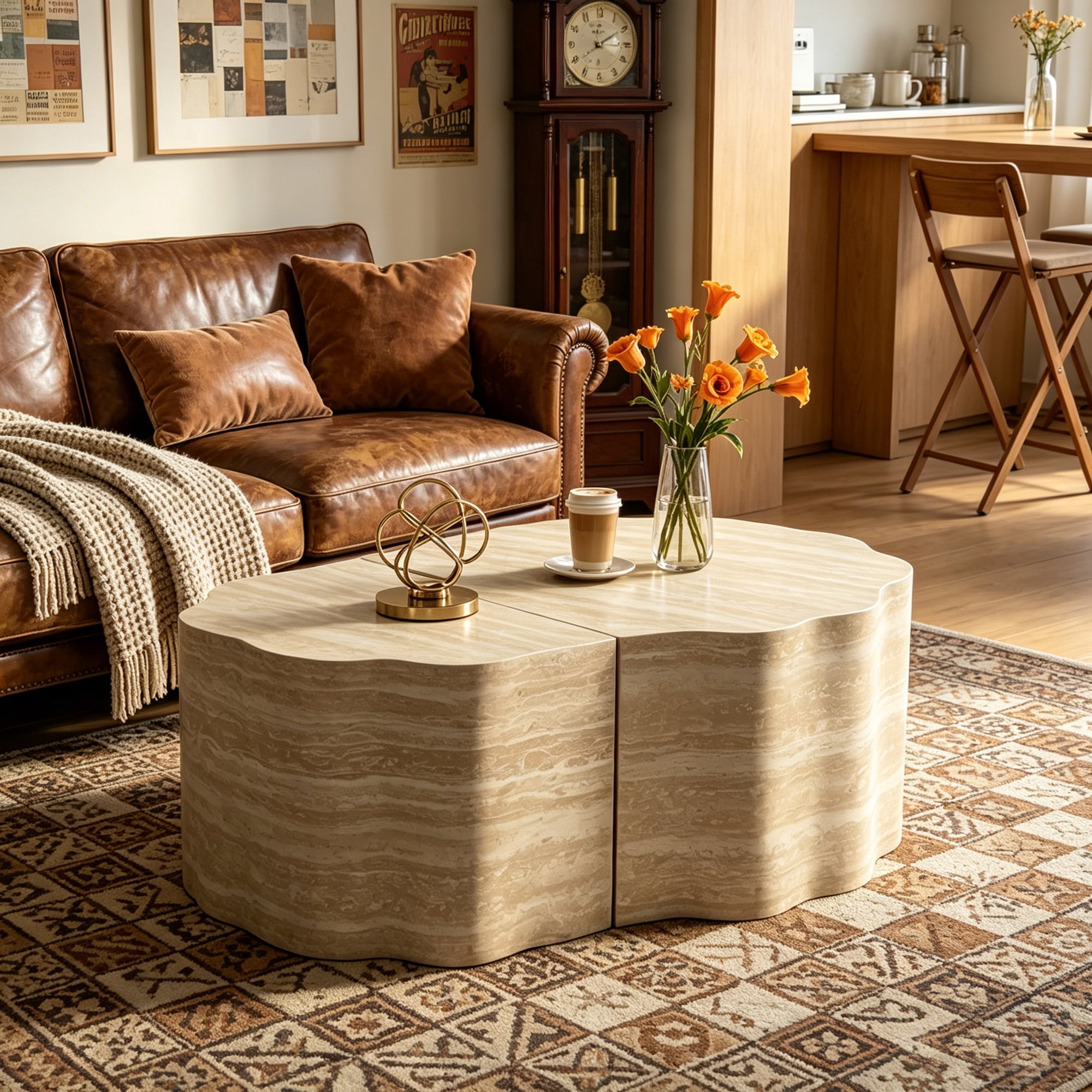 Nesting Table Set of 2, Round Design, MDF & Wood Construction, Multi-Purpose, Fully Assembled