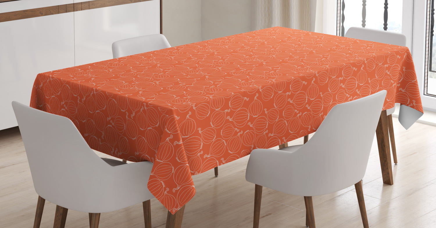Hand Drawn Onion Outline Style Vegetables Warm Colored Background Burnt Orange and White 60 X 90 Rectangle Satin Table Cover Accent for Dining Room and Kitchen Ambesonne Burnt Orange Tablecloth 