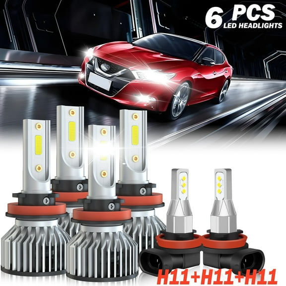 Fit for 2016- 2018 Nissan Maxima LED headlight bulbs H11 H9 H8 High/Low Beam+ Fog lights,500% Brighter than halogen,12000LM 50W 6000K,6PCS