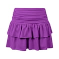 thumbnail image 6 of Arlun Women's Layered Ruffle Mini Skort Skirt Ruched Fold Low Waist Stretchy Cute Cake Skirts with Shorts Underneath Solid Color Soft Comfort Layered Y2k Style Summer Skorts Purple L, 6 of 6