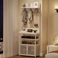 thumbnail image 5 of 72.8" White Narrow Coat Rack with Shoe Storage, 7 Hooks, Hall Tree with Doors, Compact Organizer for Entryway, Bedroom, Mudroom, 5 of 9