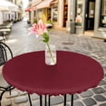 thumbnail image 6 of Pure Red Wine Round Tablecloth for 36-44 Inch Tables, Fitted Table Cover with Elastic Edge, Simple Solid Color Waterproof Outdoor Table Cloth Protector for Patio Garden Dinner Picnic, 6 of 9