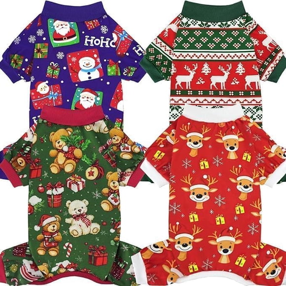 Pijama para perros XPUDAC, 4 piezas, para perros pequeños, trajes navideños