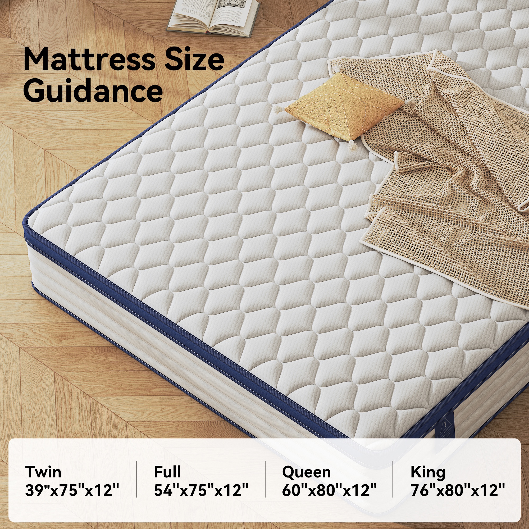 Twin Mattress 12", HSUNNS Hybrid Mattress with Gel Memory Foam and Independent Pocket Springs, Mattress in a Box, Medium Firm, Pressure Relief & Support, White