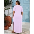 thumbnail image 6 of SHOWMALL Women's Plus Size Maxi Dress with Pockets, Valentine's Day Galentine's Self-Care Gift for Her, Light Purple 1X Side Slit Short Sleeve Long Dress, 6 of 6