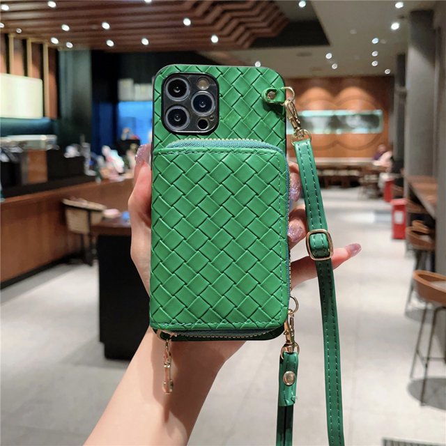 Crossbody Lanyard Woven Leather Phone Case for IPhone 14 Plus 15 13 12 11 Pro Max XS X XR Wallet Card Holder Shockproof Cover RJ