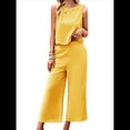 thumbnail image 2 of Conjunto de Dos Piezas de Verano para Mujer: Top Corto Sin Mangas con Cuello Redondo y Pantalones Anchos con Bolsillos. Amarillo S, 2 of 10