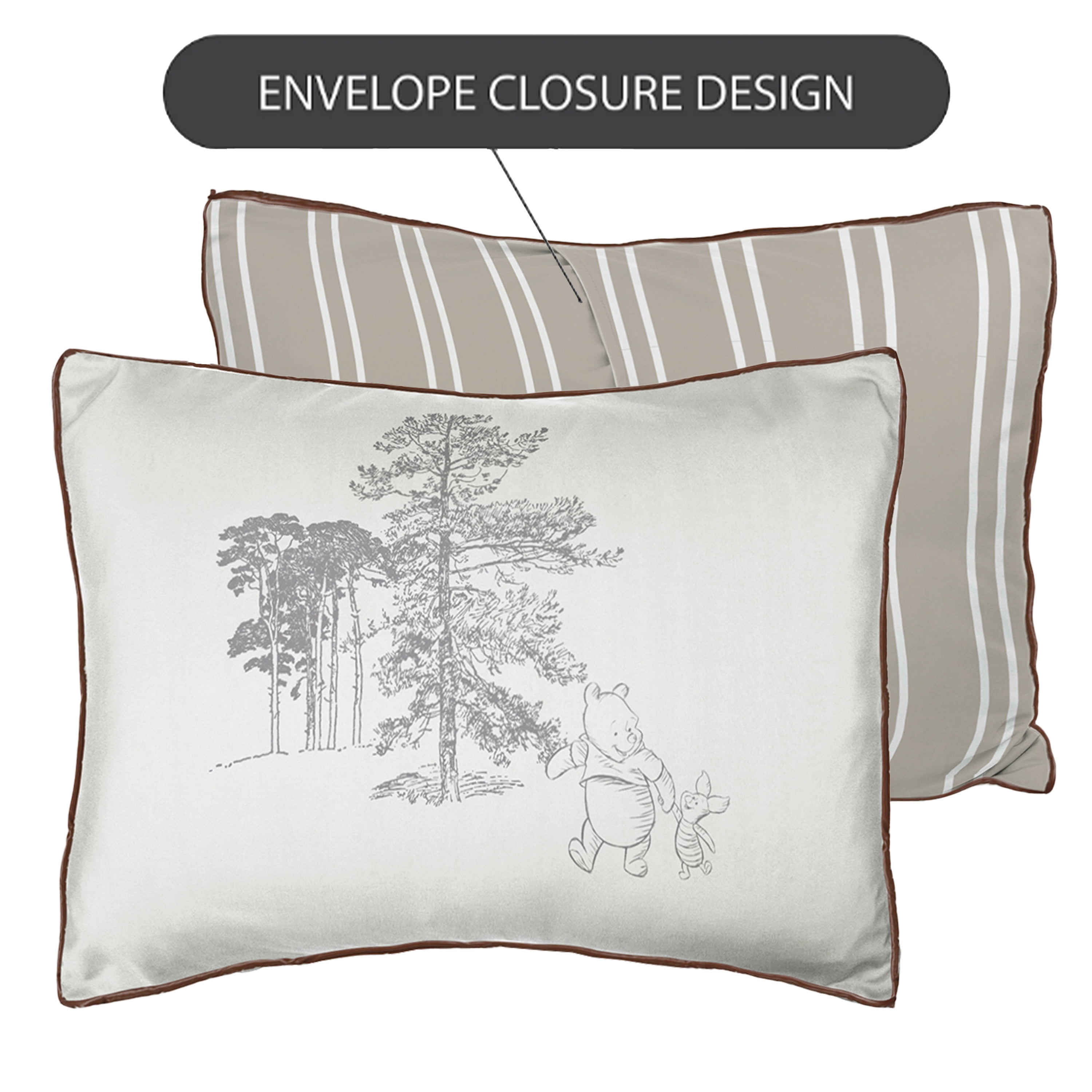 Disney Winnie The Pooh 3 Piece Khaki Comforter and Sham Bedding Set, All Ages, Queen