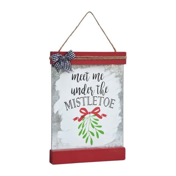 Parisloft Meet Me Under the Mistletoe Wood and Metal Christmas Wall Hanging Decor