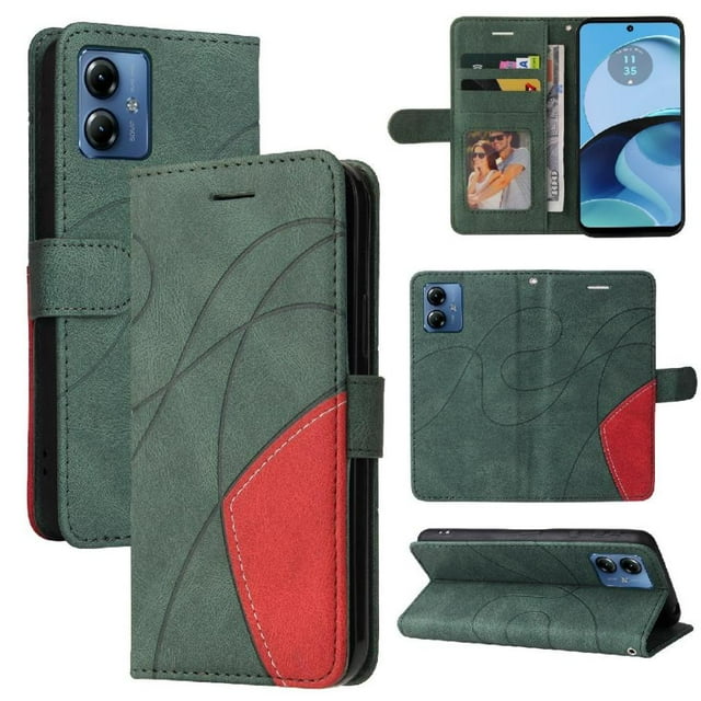 GANGXUN Flip Case for Motorola G14 4G – Leather Wallet Cover with Card Slots, Kickstand & Color Stitching Protective Folio