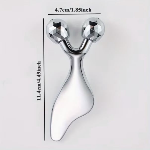 Dual-Purpose Gua Sha Massage Tool & 3D Facial Roller for V-Shaped Face - Metal Scraper for Skin Lifting and Facial Massage