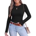 thumbnail image 6 of pstuiky Women's Long Sleeve Shirts for Women Knit Slim Fitted Crewneck Casual Basic Top Dressy T-Shirt for Fall Outfits Going out Tops, 6 of 7