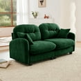 thumbnail image 3 of FFH Loveseat Sofa, 74" Cloud Sectional Couches for Living Room, Tufted 2-Seat Chenille Sofa with 2 Pillows, Wooden Base, Green, 3 of 14