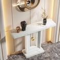 thumbnail image 4 of Tribesigns Modern Console Table with Geometric Base, 40 inch Narrow Wood Sofa Entryway Table with Gold Decor for Living Room Entryway Hallway, White, 4 of 5