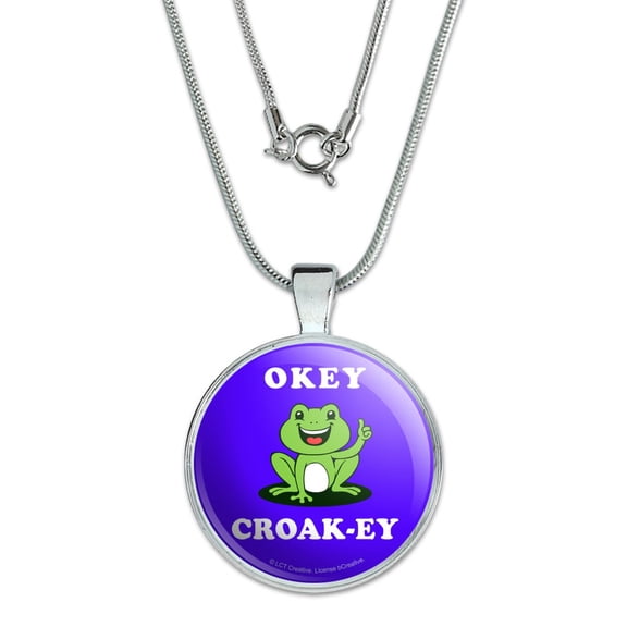 Okey Croak-ey Dokey Frog Funny Humor 1" Pendant with Sterling Silver Plated Chain