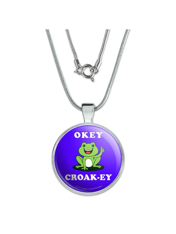 Okey Croak-ey Dokey Frog Funny Humor 1" Pendant with Sterling Silver Plated Chain