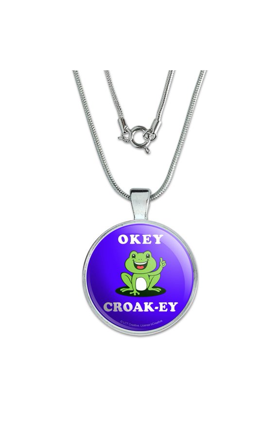 Okey Croak-ey Dokey Frog Funny Humor 1" Pendant with Sterling Silver Plated Chain