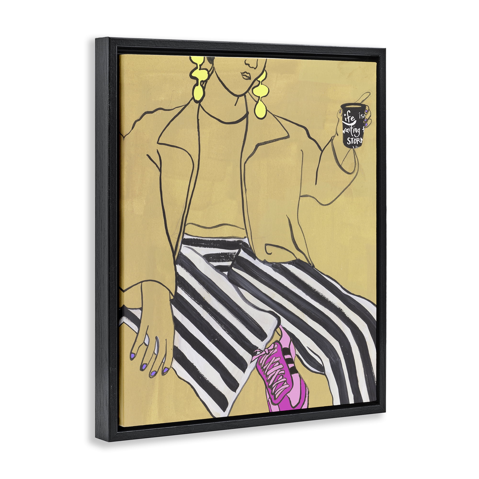 Stupell Industries Fashion Girl in Stripes Black Framed Floater Canvas Wall Art, design by Melissa Wang