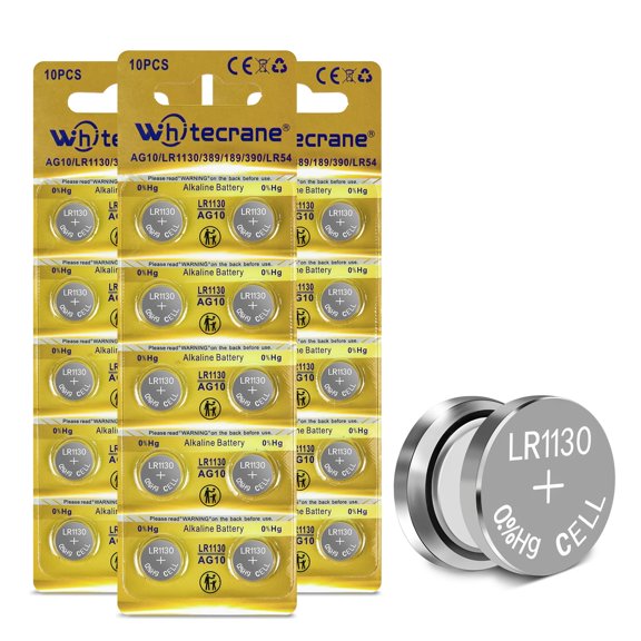 WHITECRANE 30 Pack LR1130 AG10 AG189 Battery 1.5V Alkaline Button Cell Batteries for Watches, Toys