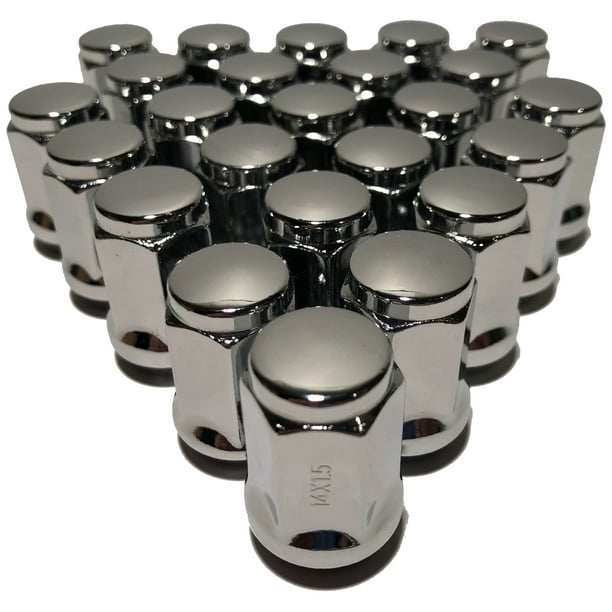 24 Chrome Bulge Acorn Closed End 14x1.5 Cone Seat Lug Nuts GMC Chevy 1.