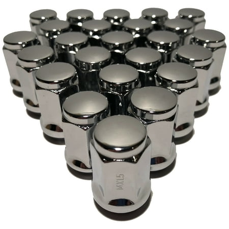 - 24 Chrome Bulge Acorn Closed End 14x1.5 Cone Seat Lug Nuts GMC Chevy 1.38