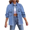 thumbnail image 2 of Wowcloth Women's Denim Jacket, Loose Fit Washed Lapel Collar for Casual Daily Wear, 2 of 6