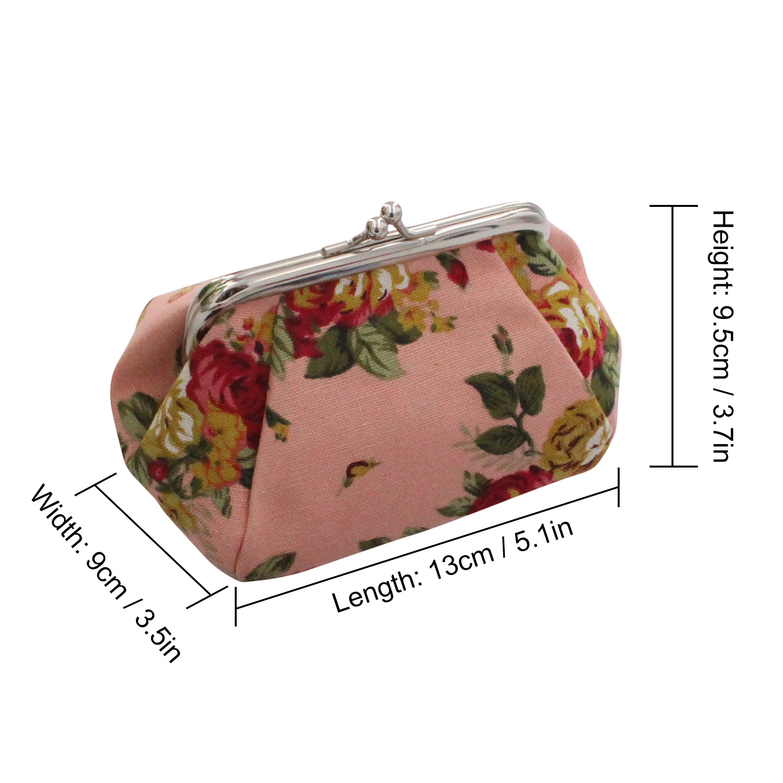 Women Floral Printed Clasp Coin Purse Girls Vintage Kiss-Lock Folk-custom Change Purse Credit Cards Key Pouch Wallets Gift