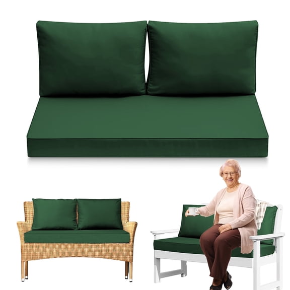 3-Piece Outdoor Loveseat Cushion Set - 48x24 in,Thick, Waterproof Patio Deep Seat Chair Cushions for 2-Person Wicker Rocker,Bench -All-Weather for Porch, Garden,Dark green