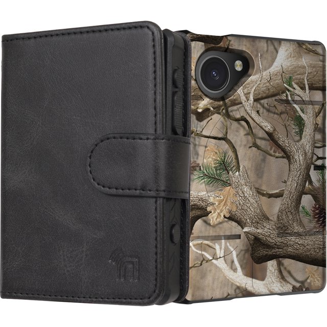 Case and Wallet Combo for Light Phone III, Nakedcellphone Rugged Cover (Compatible with MagSafe) and Bifold Credit Card Holder - Camo