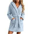 thumbnail image 2 of Zormilly Robes for Women Plush Fleece Long Hooded Nightgowns with Pockets Warm Fashion Casual Fluffy Soft Bathrobes,S-2XL, 2 of 7