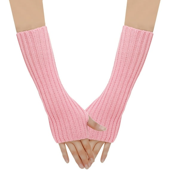 Firefly Hope Arm Warmers - Women's Long Fingerless Gloves Fashion Stretch Knit Arm Sleeves for Women Thumb Hole Stretchy Gloves-Pink