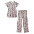 thumbnail image 6 of Fantaslook Flower Womens Pajamas Sets Two Piece Casual Lounge Sets Ruffle Sleeve Tops Wide Leg Pants with Pockets Summer Sleepwear Travel Outfits, 6 of 7