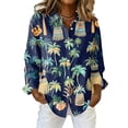 thumbnail image 2 of Minjewel Women's Hawaiian Print Shirt Long Sleeve Button Up Blouse Casual Collared Top with Floral Design for Spring Summer Outdoor Vacation Beach Party Daily Wear,Dark Blue,3XL, 2 of 6
