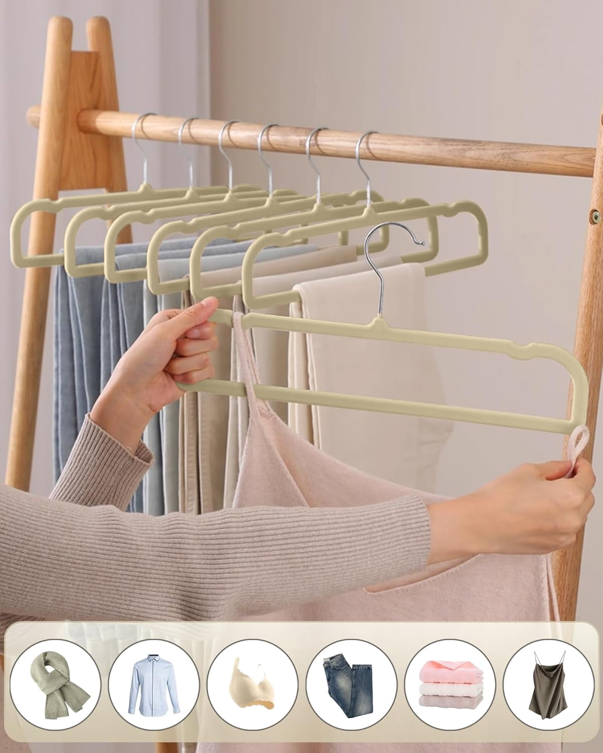 Velvet Hangers Non Slip - 20 Pack Pants Hangers for Closet - Thin Space Saving Clothes Hanger - Strong, Durable, Jean Perchas with 360 Degree Rotatable Hook for Tank Top (Black Silver Hook)