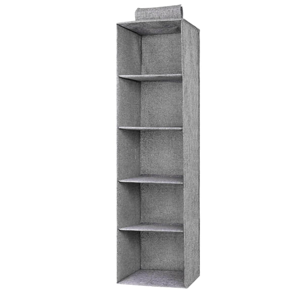5 Shelf Hanging Closet Organizer, Foldable Washable Non-Woven Fabric Closet Storage Shelves, Gray
