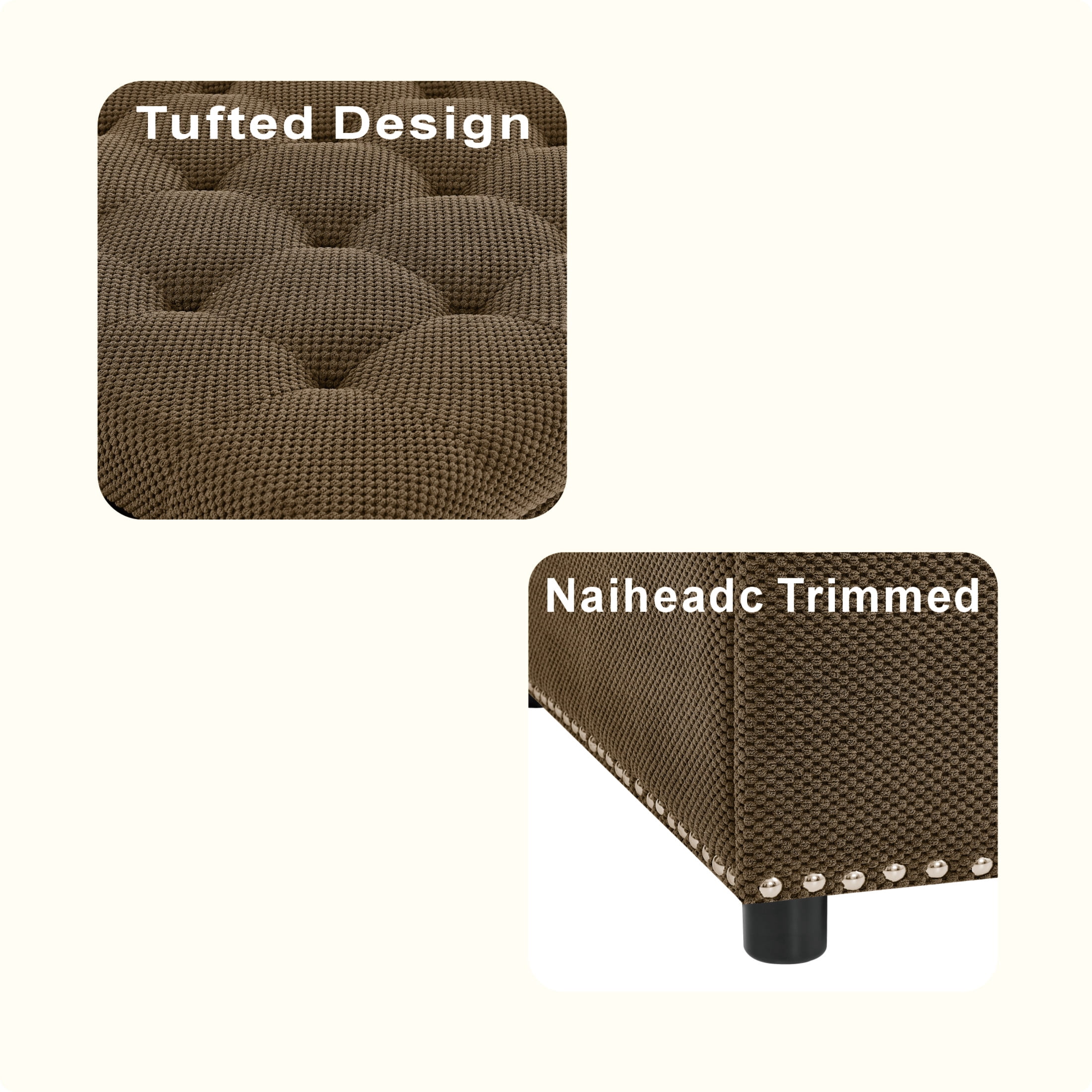Noble House 30" Square Storage Ottoman with Tufted Top, Nailhead Trim, Coffee