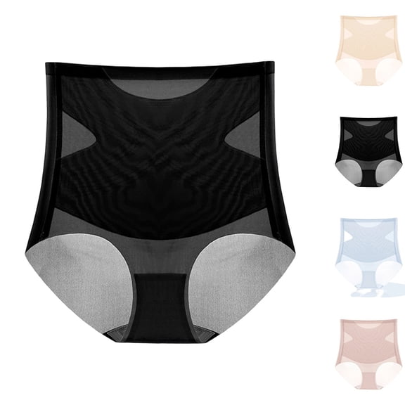 Swuxness Women's High Waisteded Shaper Panties Ice Silk Thin Softness Breathable High Elastic Comfortable Daily Seamless Stretch Cheeky Panties