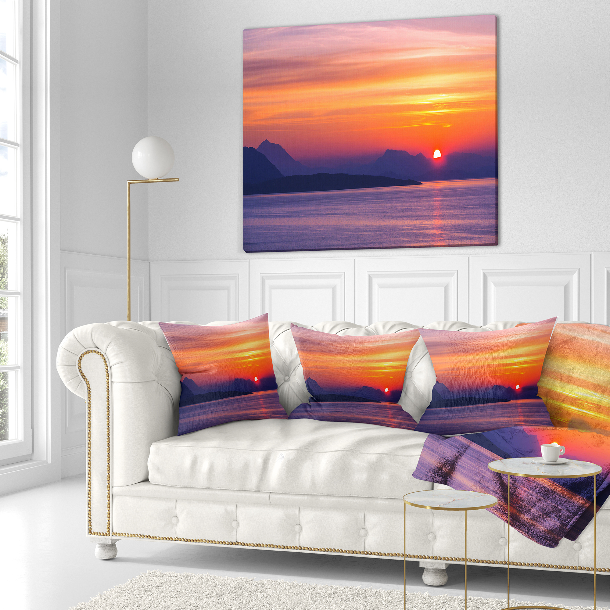 Designart Stunning Sunset in Greece - Seascape Throw Pillow - 16x16