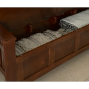 Linon Brandt Rubberwood Split Seat Slatted Back Storage Bench in Walnut Brown
