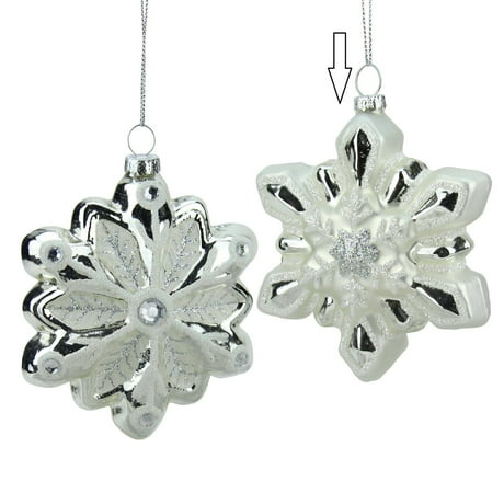 4 quot glittered white and silver snowflake glass christmas 4 quot glittered white and silver snowflake glass christmas