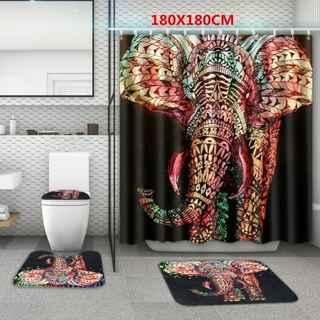 African Elephant 3Pcs Bathroom Shower Set Toilet Lid Cover ...