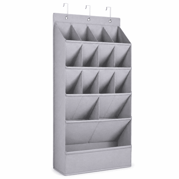 PLERISE Generic Over-the-Door Hanging Organizer, 15 Large Pockets, Gray and Black, for Closet