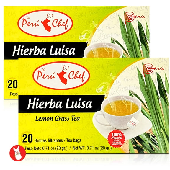 Peruchef Te Hierba Luisa 40 Sobres Filtrantes | 40 Tea Bags of Lemon Grass from Peru 2 Pack