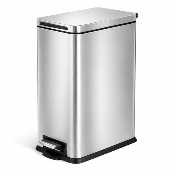 Home Zone Living 4 Gallon Slim Kitchen Trash Can with Step Pedal, Soft-Close Lid and Removable Inner Bucket, Stainless Steel, Silver