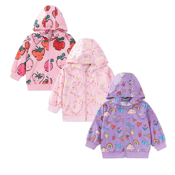 Bellafa Toddler Girls Floral Dinosuar Jacket Little Girls Hooded Zipper Long Sleeve Sweatshirt Outerwear Coat For 2-7 Years Kids