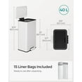 thumbnail image 4 of Kitchen Trash Can, 10.5 Gallon (40 L) Garbage Can, Large Step Trash Bin with Lid, Stainless Steel, Soft Close, 15 Trash Bags Included, White, 4 of 6