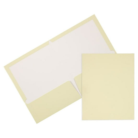 JAM Paper Laminated Two Pocket Glossy Folders, Ivory, 3/Pack