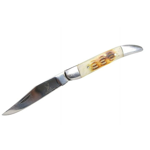 The Bone Edge 6' Folding Pocket Knife with White Handle and Vinyl Sheath