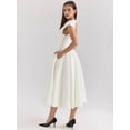 thumbnail image 6 of Women'S Corset Midi Dress Casual Flowy A Line Boat Neck Wedding Guest Dresses with Pockets Cream White L, 6 of 9